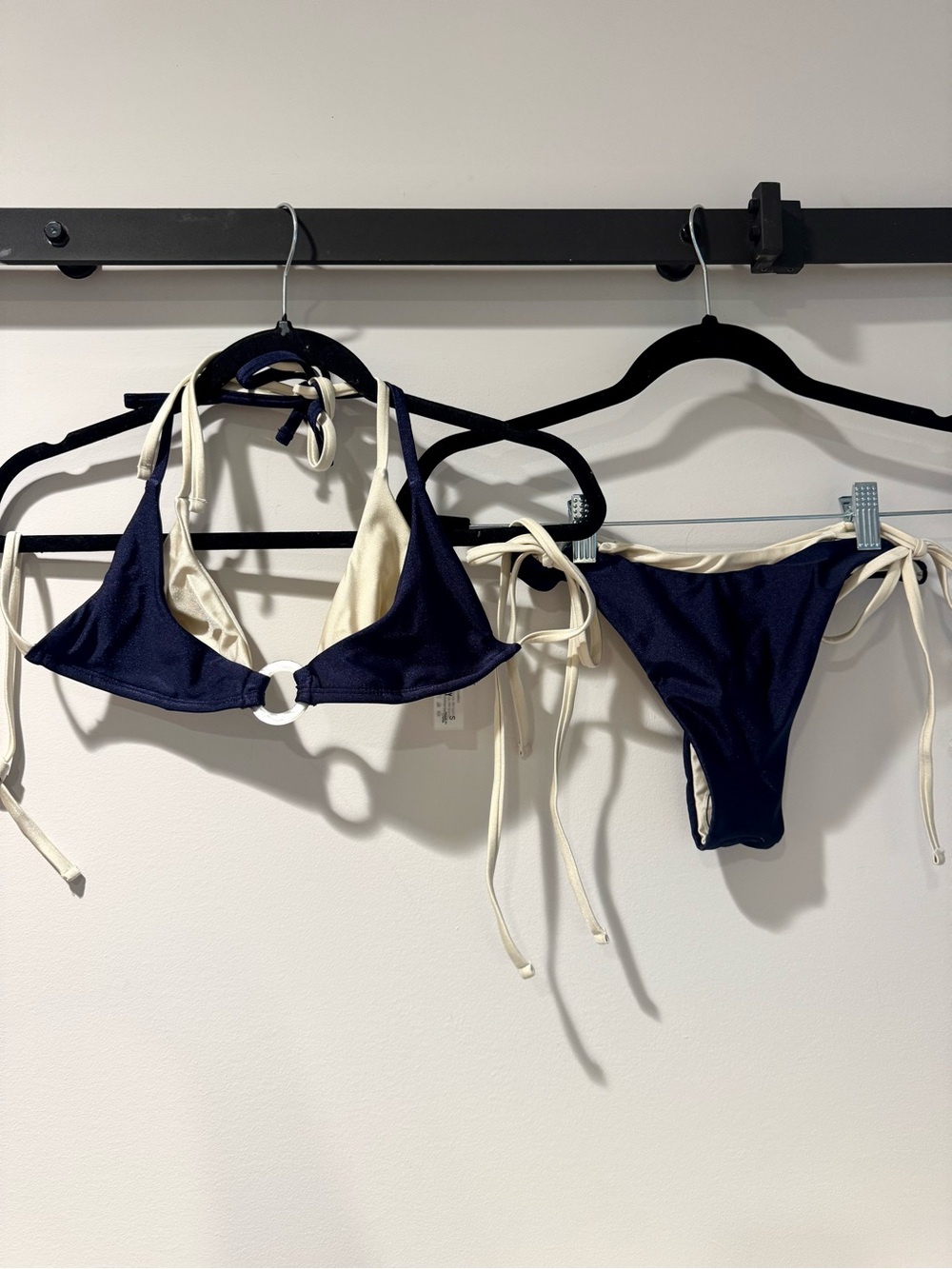 Reversible Navy and Cream Tie-Side Bikini Set